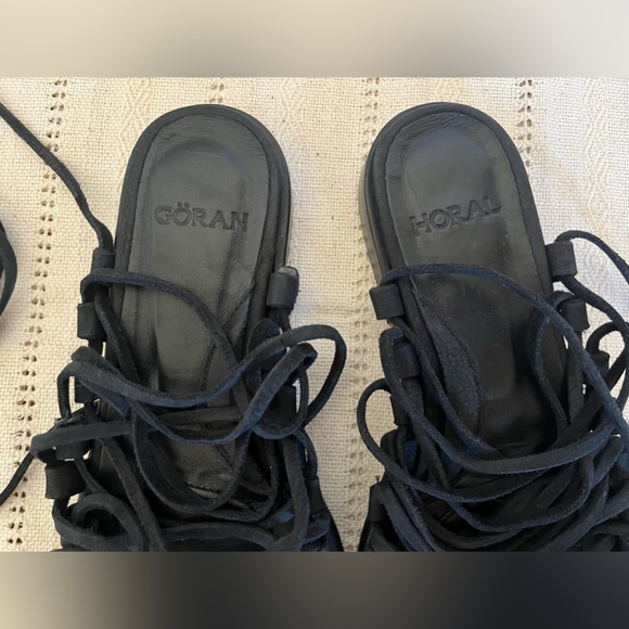 Göran Horal Black Leather Lace-up Sandals Made in Portugal 39.5 or 8.5/9 - Picture 4 of 7